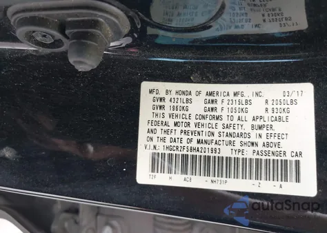 2017 Honda Accord Sport from USA, damaged, VIN 1HGCR2F58HA201993